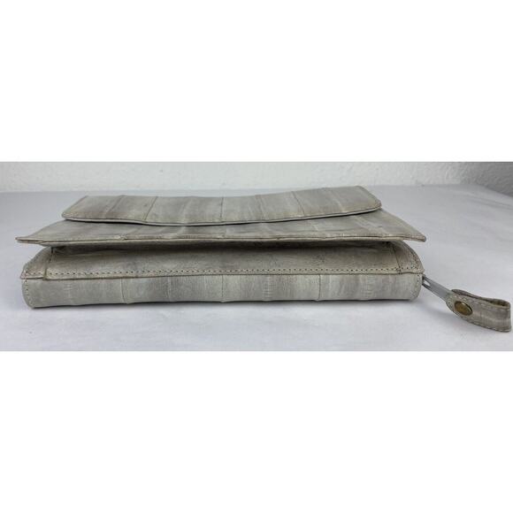 VTG Lee Sands Grey Eel Skin Leather Zip Around Clutch Organizer Wallet W Strap - Picture 6 of 16